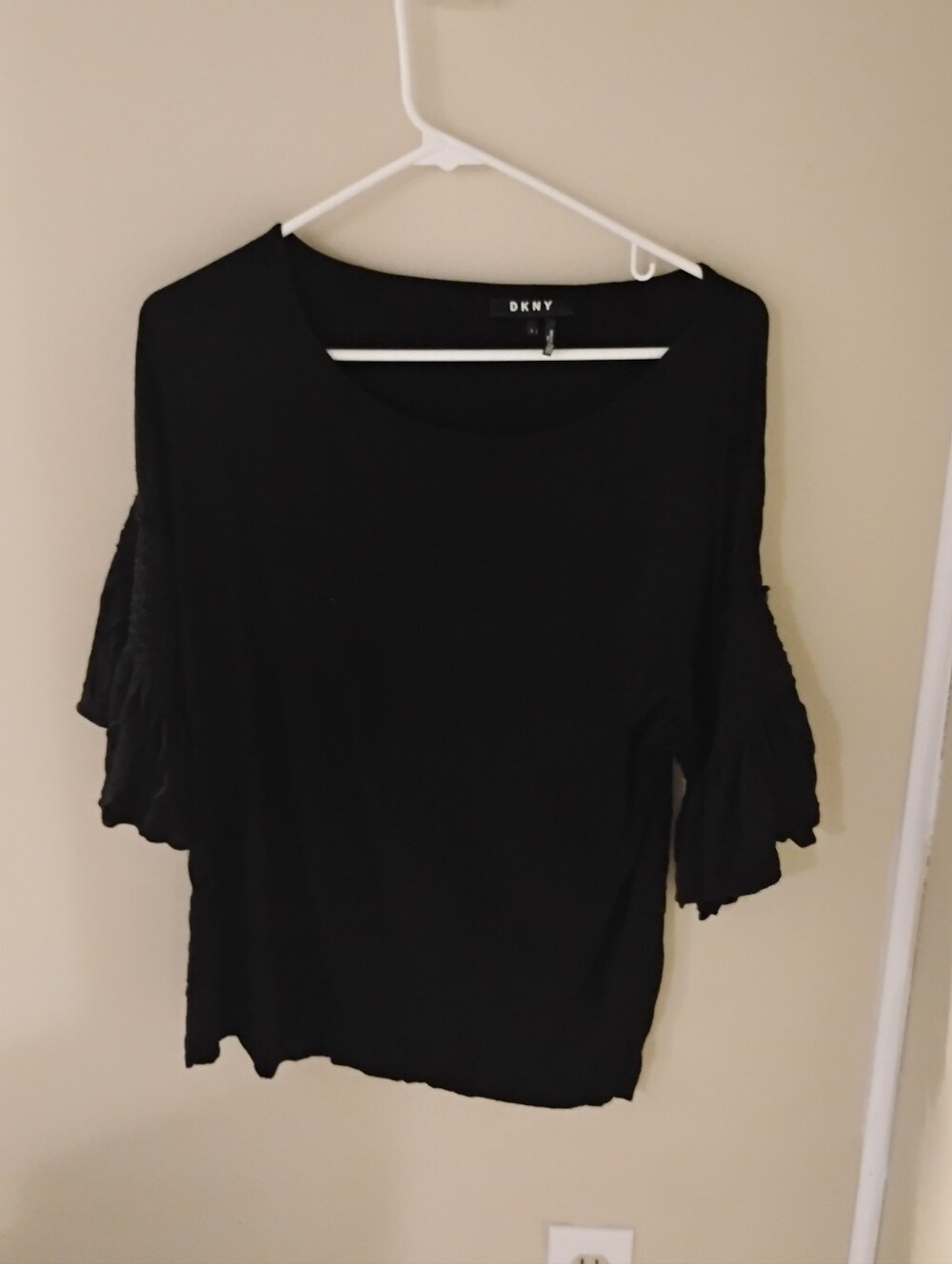 DKNY Women's Smocked Flare Sleeve Blouse Top Sz S
